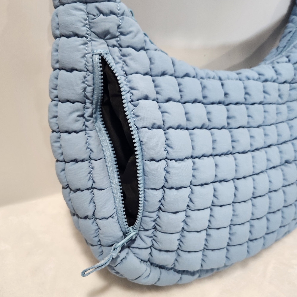 FLX Ultimate Blue Puffer Bubble Quilted Nylon Shoulder Bag Purse NWT - Picture 6 of 14